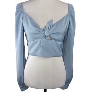 Superdown / super down Binx Tie Front Crop Top, Blue, Medium